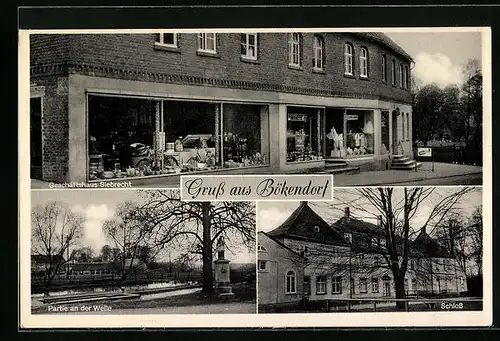 AK Bökendorf, Geschäftshaus Siebrecht, Schloss, Partie an der Welle
