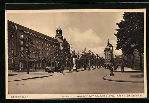 AK Mannheim, Augusta Anlage mit Palast Hotel Mannheimer Hof