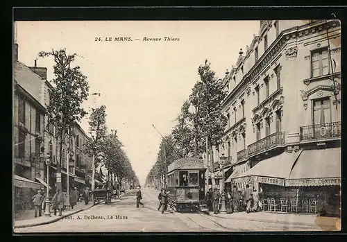 AK Le Mans, Avenue Thiers, Strassenbahn