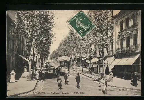 AK Le Mans, L`Avenue Thiers mit Strassenbahn