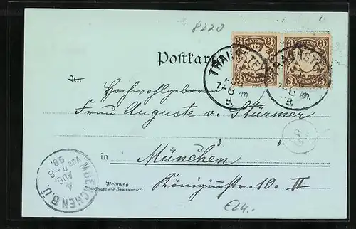 Mondschein-Lithographie Traunstein, Totalansicht mit Kirchturm