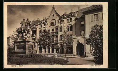 AK Nordhausen, Café Dietze, Inh. Otto Becker, Kaiserdenkmal
