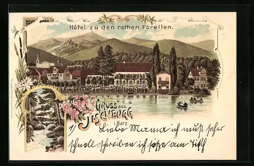 Lithographie Ilsenburg i. Harz, Hotel zu den rothen Forellen