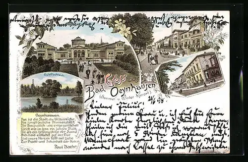 Lithographie Oeynhausen, Ortsansicht mit Goldfischteich