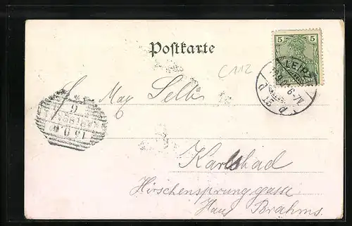 Künstler-AK Leipzig, Mendebrunnen und Eichenlaub