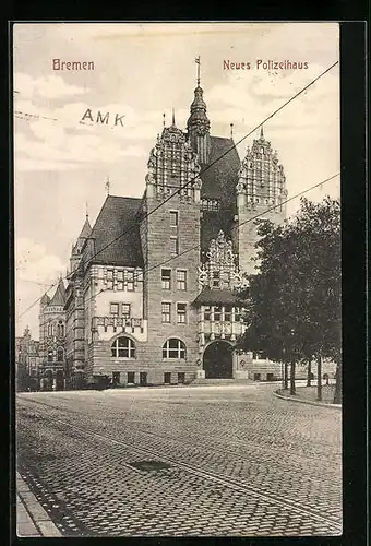 AK Bremen, Neues Polizeihaus mit Strassenpartie