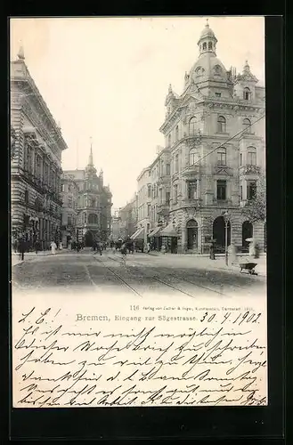 AK Bremen, Eingang zur Sögestrasse mit Passanten