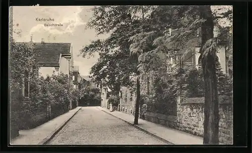 AK Karlsruhe, Baischstrasse mit Frau