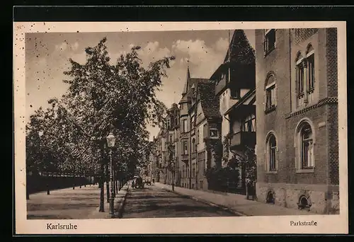 AK Karlsruhe, Parkstrasse mit Bäumen