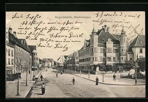 AK Ingolstadt, Harderstrasse mit Denkmal