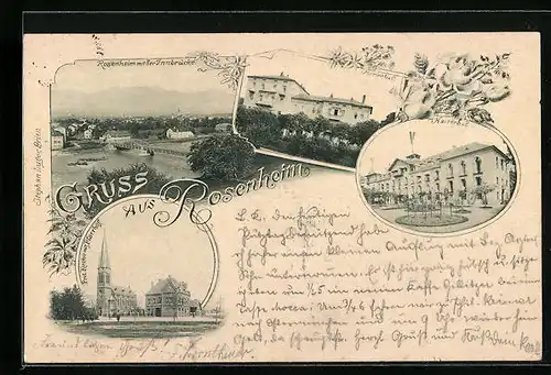 AK Rosenheim, Marienbad, Kaiserbad, Protestantische Kirche mit Pfarrhof