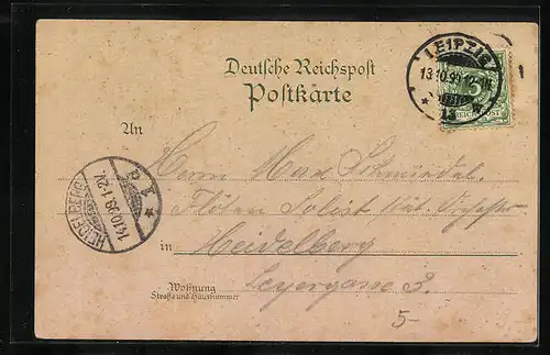 Lithographie Leipzig, Das neue Theater bei Mondschein