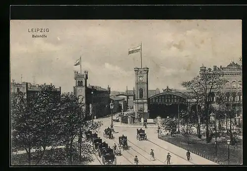 AK Leipzig, Bahnhöfe mit Pferdewägen