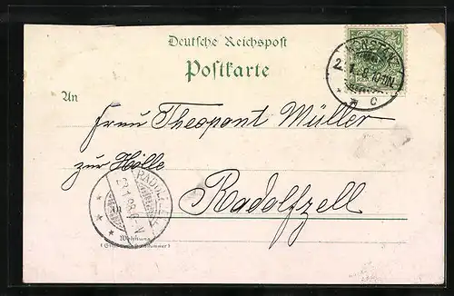 Lithographie Konstanz, Strassenpartie mit Zigarrengeschäft und Brunnen, Teilansicht