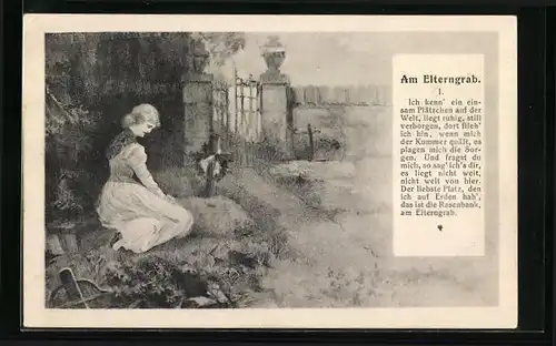 Künstler-AK Trauernde Dame am Elterngrab