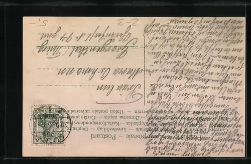 AK Dame mit Hut neben Postbriefkasten