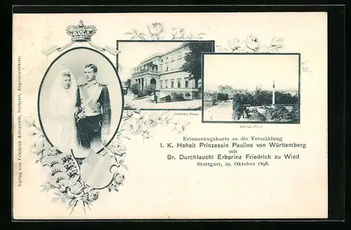AK Vermählung von Prinzessin Pauline von Württemberg mit Erbprinz Friedrich zu Wied mit Wilhelms-Palast