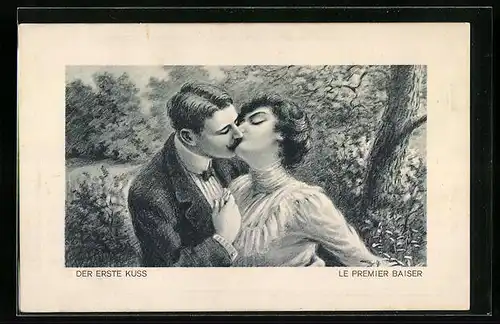 Künstler-AK Der erste Kuss, Liebespaar
