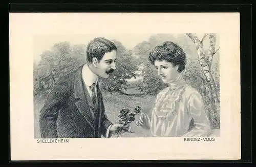Künstler-AK Stelldichein, Liebespaar