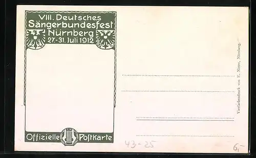 Künstler-AK Nürnberg, VIII. Deutsches Sängerbundesfest 1912 - Hans Sachs, Nürnberger Ansichten
