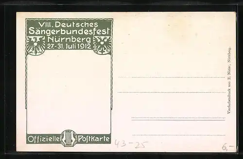 Künstler-AK Nürnberg, 8. Deutsches Sänger-Bundes-Fest 1912 - Ortsansicht