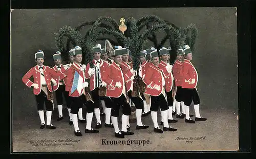 Künstler-AK München, Schäfflertanz 1907 - Kronengruppe