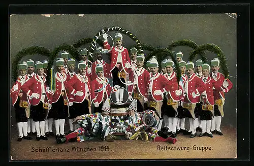 Künstler-AK München, Schäfflertanz 1914 - Reifschwung-Gruppe