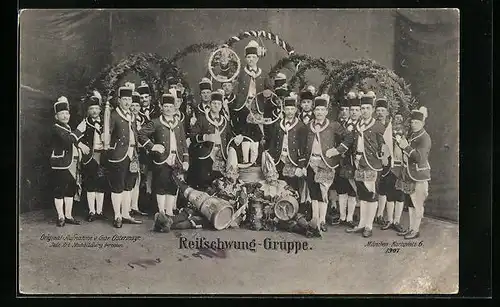 Künstler-AK München, Schäfflertanz - Reifschwung-Gruppe 1907