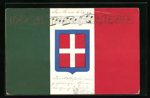 Künstler-AK San Remo, Italienische Flagge mit Kreuz
