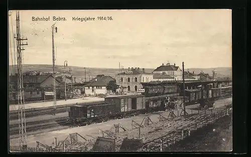 AK Bebra, Bahnhof und Umgebung mit Güterzug