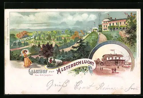 Lithographie Hamburg-Poppenbüttel, Gasthof zur Alsterschlucht