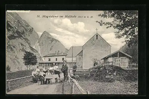 AK St. Magdalena i. Halltale, Gastwirtschaft mit Bergpanorama