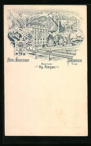 Vorläufer-Lithographie Innsbruck, Hotel Kaiserhof mit Maria-Theresienstrasse, ca. 1895
