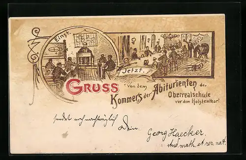 Lithographie Hamburg, Absolvia der Abiturienten der Oberrealschule vor dem Holstenthor