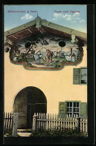 AK Mittenwald a. Isar, Fresko auf einem Haus Flucht nach Ägypten