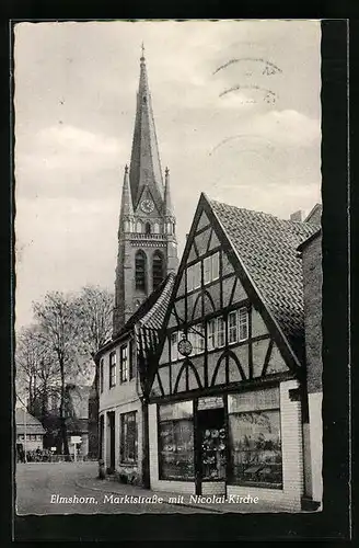 AK Elmshorn, Marktstrasse mit Nicolai-Kirche
