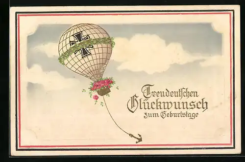 Präge-AK Geburtstagsglückwunsch eines militärischen Ballons mit Klee und Anker