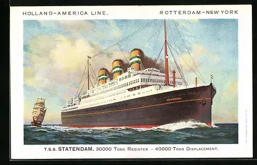 Künstler-AK Passagierschiff TSS Statendam der Holland-America-Line