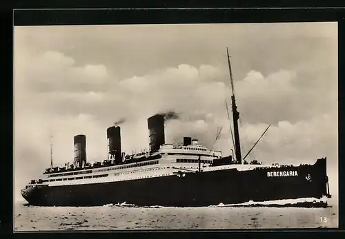 AK Passagierschiff RMS Berengaria der Cunard Line in voller Fahrt