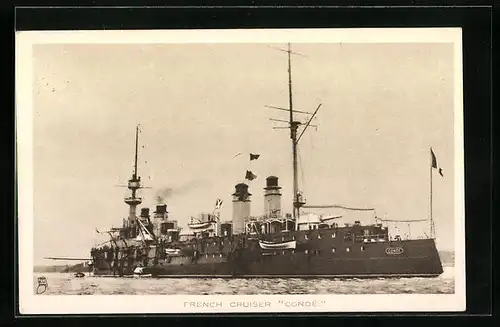 AK Französischer Kreuzer Condé heizt die Kessel an