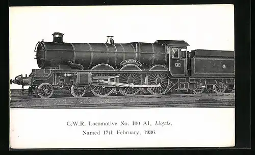 AK Englische Eisenbahn, G.W.R. Locomotive Nr. 100 A1, Lloyds