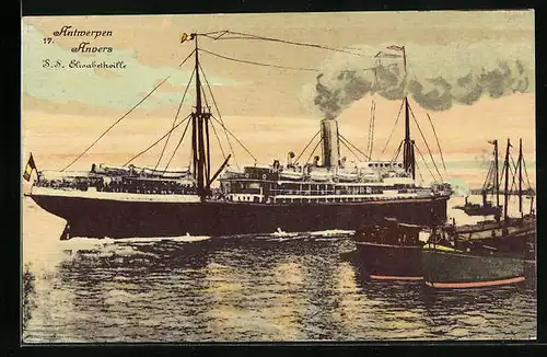 AK Antwerpen, Passagierschiff SS Elisabethville mit Volldampf den Hafen verlassend