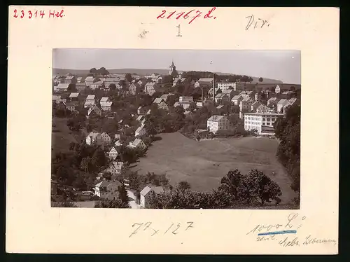 Fotografie Brück & Sohn Meissen, Ansicht Grünhainichen, Blick auf die Jalousie- und Rolladenfabrik mit Stadtansicht