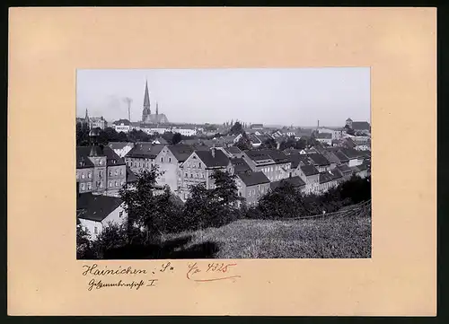 Fotografie Brück & Sohn Meissen, Ansicht Hainichen i. Sa., Blick über die Dächer der Stadt auf die Kirche
