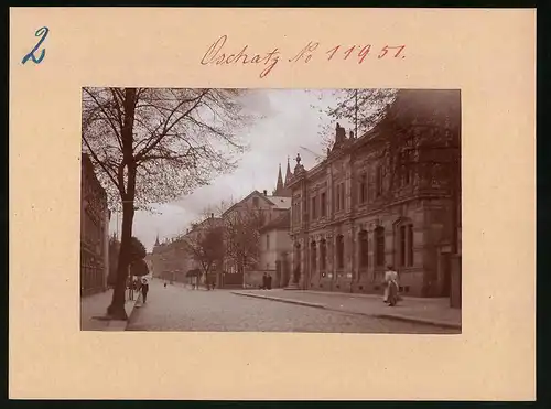 Fotografie Brück & Sohn Meissen, Ansicht Oschatz, Blick in die Lutherstrasse am Kaiserlichen Postamt