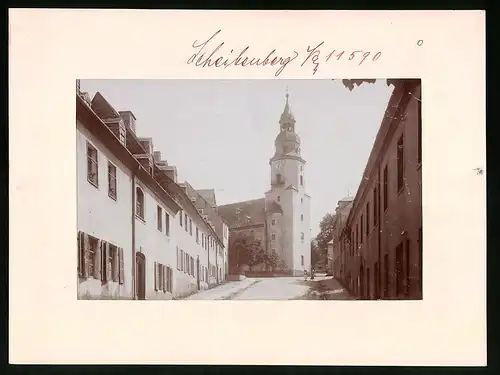 Fotografie Brück & Sohn Meissen, Ansicht Scheibenberg i. Erzg., Blick in die Kirchgasse mit Blick auf die Kirche