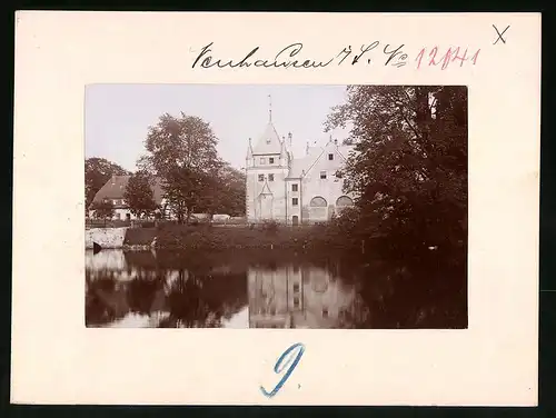 Fotografie Brück & Sohn Meissen, Ansicht Neuhausen i. Sa., Schloss Purschenstein & Uferpartie