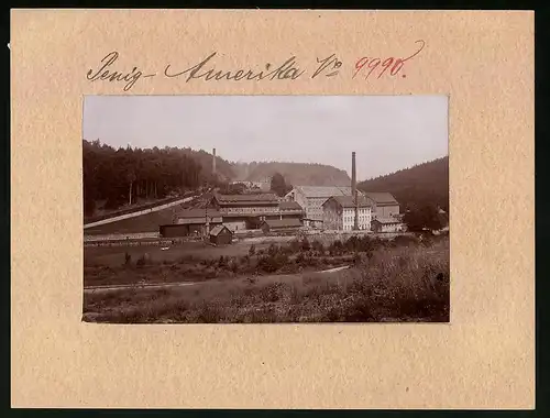 Fotografie Brück & Sohn Meissen, Ansicht Amerika i. Muldental, Industriegelände mit Fabrikgebäuden