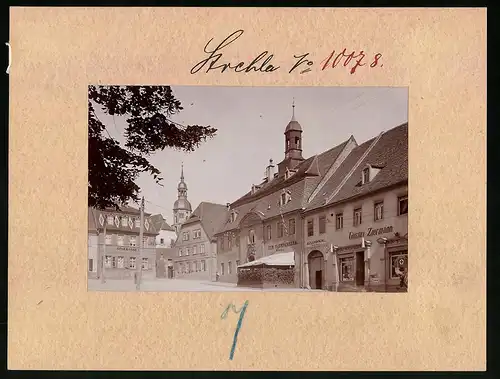 Fotografie Brück & Sohn Meissen, Ansicht Strehla, Marktplatz, Geschäftshaus Gustav Ziermann & Gasthaus zum Rathskeller