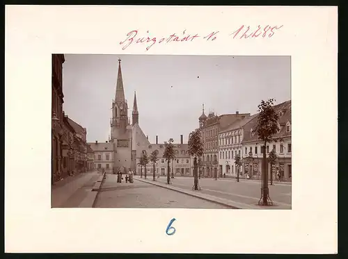Fotografie Brück & Sohn Meissen, Ansicht Burgstädt, Marktplatz mit Stadttor, Tabakwarenladen Paul Franke